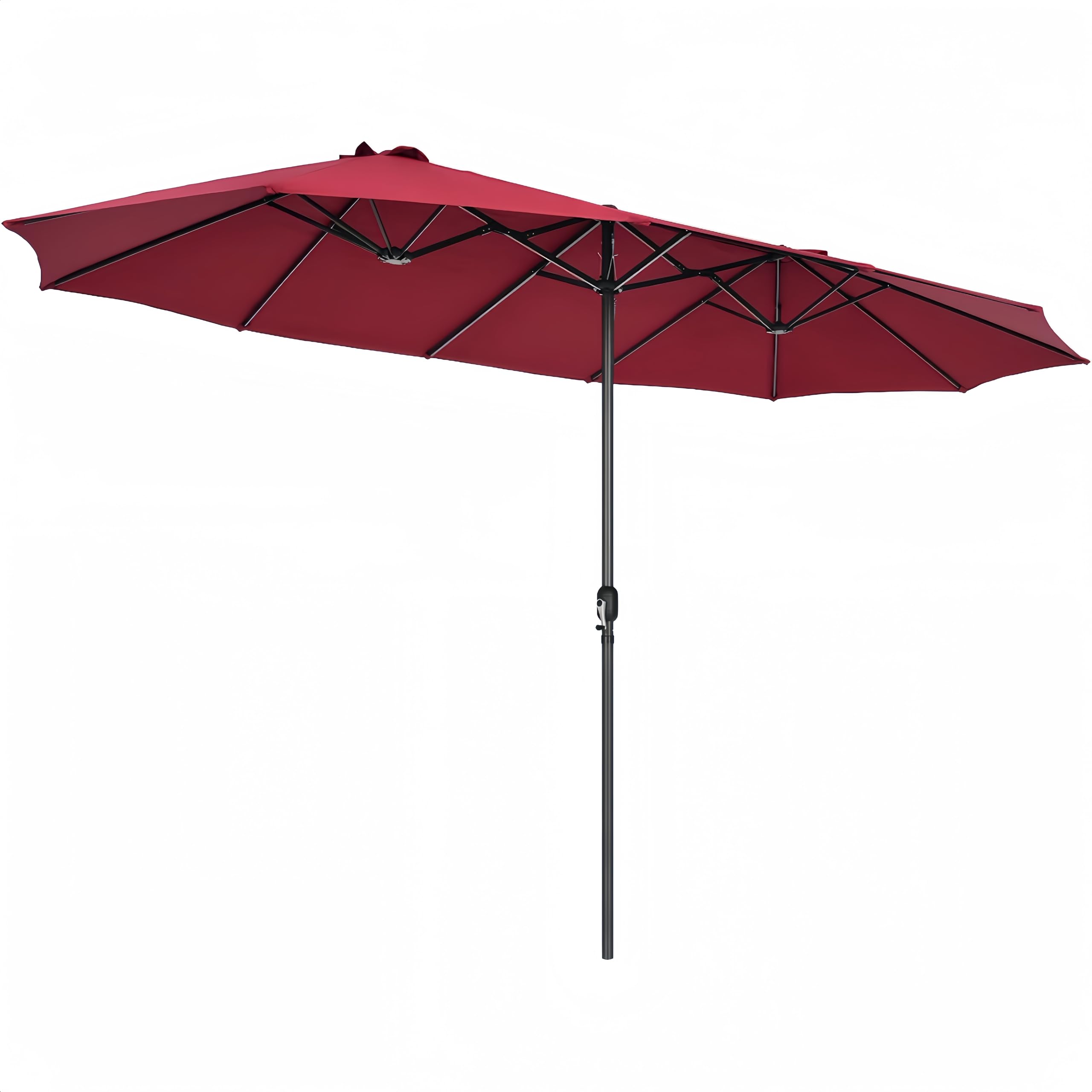 VOOYA HOME 15ft Large Patio Umbrellas Base NOT Included, Outdoor Double-Sided Umbrella with Crank Handle, UV Protective for Pool, Lawn Garden, Backyard (Pole Diameter 1.9 inch) Red