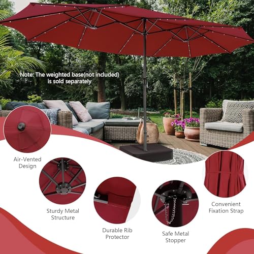 VOOYA HOME 15ft Large Patio Umbrella with 3 Solar panels, 48 Solar LED Lights Base NOT Included, Outdoor Double-Sided Rectangle Market Umbrella with Crank Handle, Perfect for Pool, Lawn, and Garden (Pole Diameter 1.9 inch)