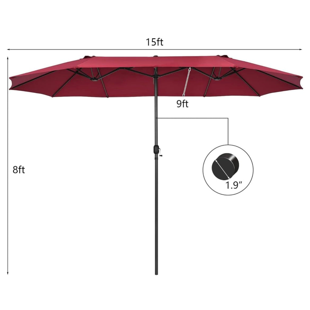 VOOYA HOME 15ft Large Patio Umbrellas Base NOT Included, Outdoor Double-Sided Umbrella with Crank Handle, UV Protective for Pool, Lawn Garden, Backyard (Pole Diameter 1.9 inch) Red