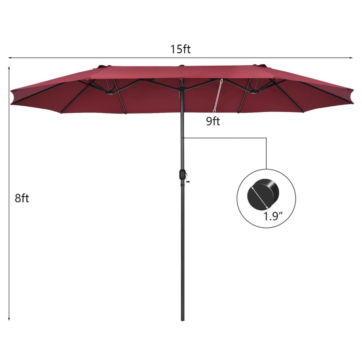 VOOYA HOME 15ft Large Patio Umbrellas Base NOT Included, Outdoor Double-Sided Umbrella with Crank Handle, UV Protective for Pool, Lawn Garden, Backyard (Pole Diameter 1.9 inch) Red