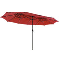 VOOYA HOME 15FT Solar Patio Umbrella – 240g Heavy Duty Fabric, 3 Solar Panels, 48 LED Lights, Double-Sided (Base Not Included)(Red)