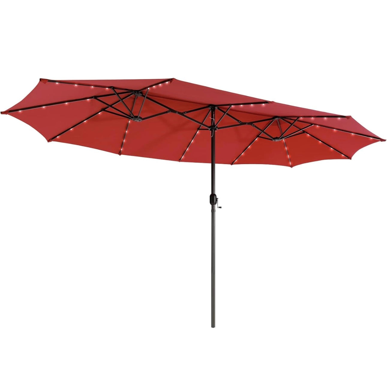 VOOYA HOME 15ft Large Patio Umbrella with 3 Solar panels, 48 Solar LED Lights Base NOT Included, Outdoor Double-Sided Rectangle Market Umbrella with Crank Handle, Perfect for Pool, Lawn, and Garden (Pole Diameter 1.9 inch)