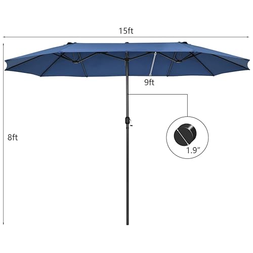 VOOYA HOME 15FT Double-Sided Patio Umbrella – Large Outdoor Market Umbrella with Crank, UV Protection, Water-Resistant Fabric for Backyard, Garden, Pool (Base Not Included)