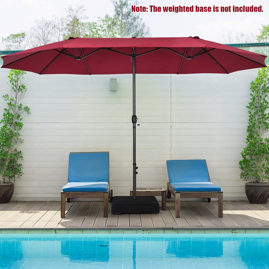 VOOYA HOME 15ft Large Patio Umbrellas Base NOT Included, Outdoor Double-Sided Umbrella with Crank Handle, UV Protective for Pool, Lawn Garden, Backyard (Pole Diameter 1.9 inch) Red