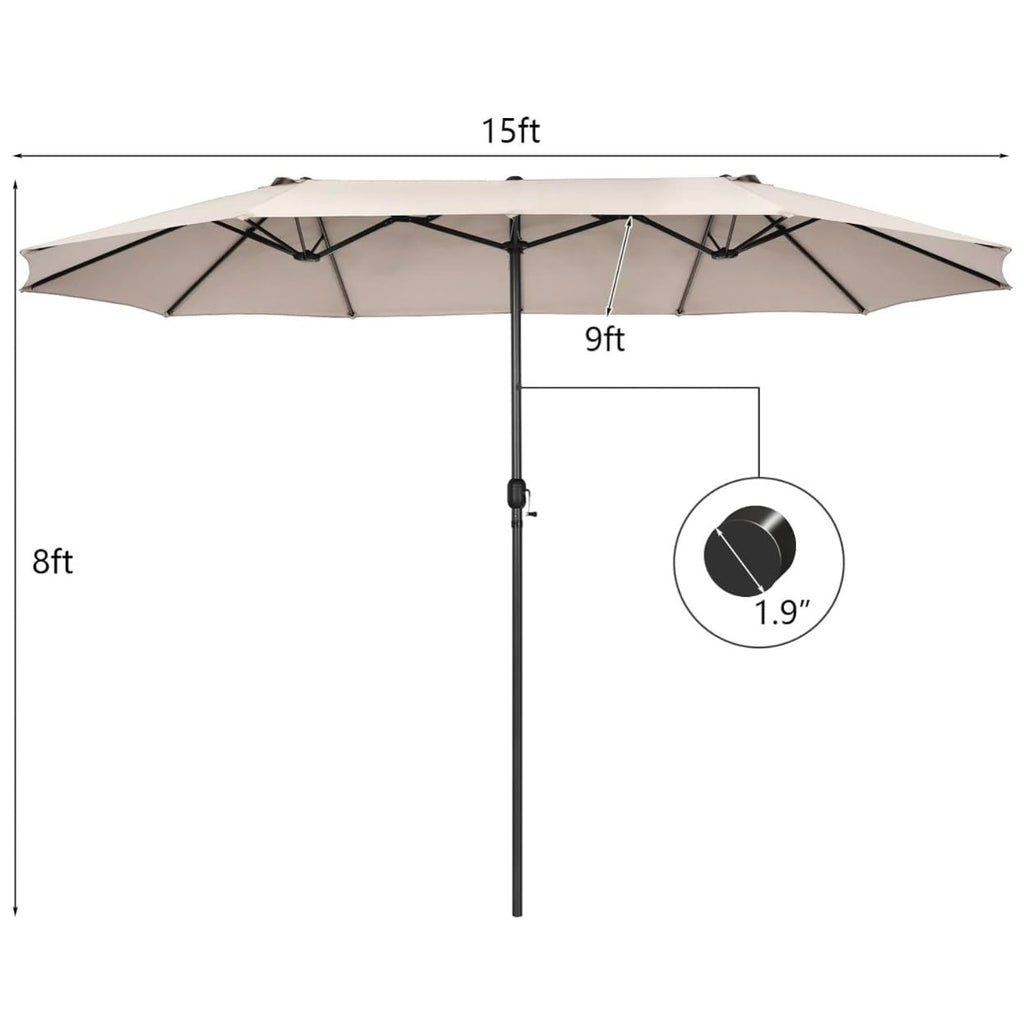 VOOYA HOME Double-Sided Patio Umbrella, 15 ft Umbrella With Base, UV Protective, Large Outdoor Market Umbrella with Crank Handle