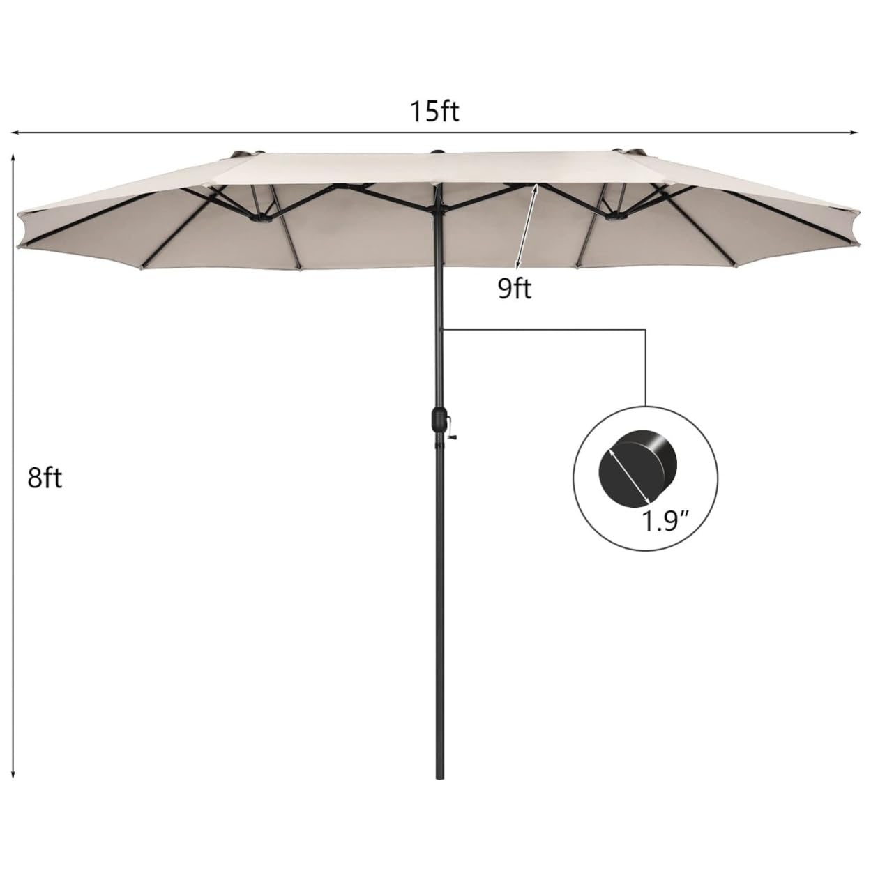 VOOYA HOME Double-Sided Patio Umbrella, 15 ft Umbrella With Base, UV Protective, Large Outdoor Market Umbrella with Crank Handle