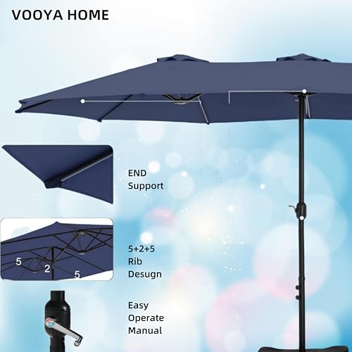 VOOYA HOME 15FT Double-Sided Patio Umbrella – Large Outdoor Market Umbrella with Crank, UV Protection, Water-Resistant Fabric for Backyard, Garden, Pool (Base Not Included)