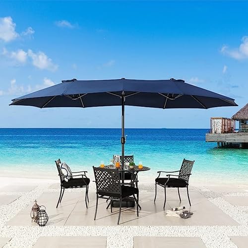 VOOYA HOME 15ft Large Patio Umbrellas Base NOT Included, Outdoor Double-Sided Umbrella with Crank Handle, UV Protective for Pool, Lawn Garden, Backyard (Pole Diameter 1.9 inch) Navy Blue