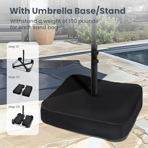 VOOYA HOME 15ft Large Patio Umbrella with 3 Solar panels, 48 Solar LED Lights Base Included, Outdoor Double-Sided Rectangle Market Umbrella with Crank Handle, Perfect for Pool, Lawn, and Garden