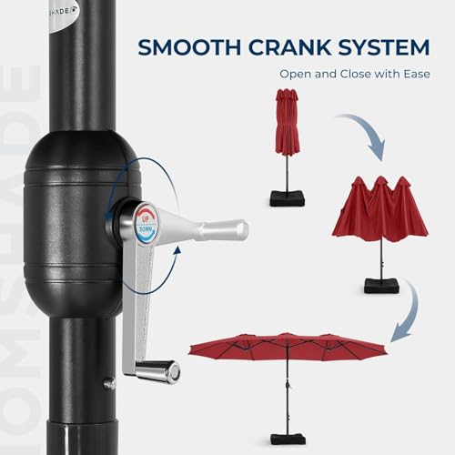 VOOYA HOME 15ft Large Patio Umbrella with 3 Solar panels, 48 Solar LED Lights Base NOT Included, Outdoor Double-Sided Rectangle Market Umbrella with Crank Handle, Perfect for Pool, Lawn, and Garden (Pole Diameter 1.9 inch)