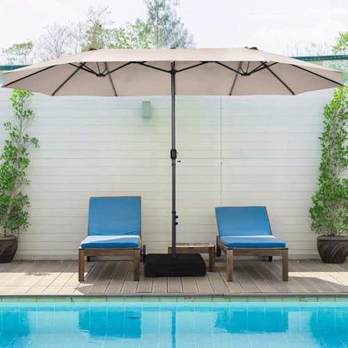 VOOYA HOME 15FT Double-Sided Patio Umbrella – Large Outdoor Market Umbrella with Crank, UV Protection, Water-Resistant Fabric for Backyard, Garden, Pool (Base Not Included)