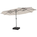 VOOYA HOME 15ft Large Patio Umbrella with 3 Solar panels, 48 Solar LED Lights Base Included, Outdoor Double-Sided Rectangle Market Umbrella with Crank Handle, Perfect for Pool, Lawn, and Garden
