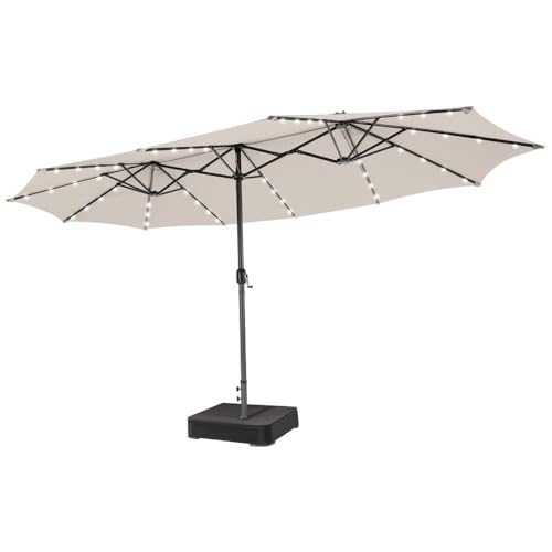 VOOYA HOME 15ft Large Patio Umbrella with 3 Solar panels, 48 Solar LED Lights Base Included, Outdoor Double-Sided Rectangle Market Umbrella with Crank Handle, Perfect for Pool, Lawn, and Garden