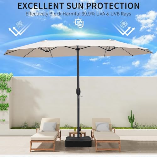VOOYA HOME 15FT Double-Sided Patio Umbrella – Large Outdoor Market Umbrella with Crank, UV Protection, Water-Resistant Fabric for Backyard, Garden, Pool (Base Not Included)