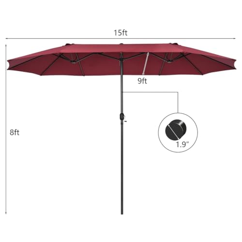 VOOYA HOME 15FT Double-Sided Patio Umbrella – Large Outdoor Market Umbrella with Crank, UV Protection, Water-Resistant Fabric for Backyard, Garden, Pool (Base Not Included)
