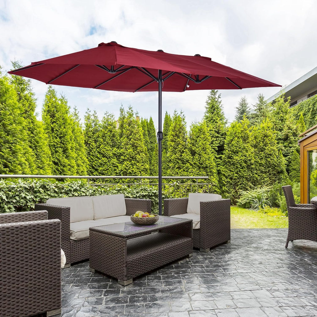 VOOYA HOME 15ft Large Patio Umbrellas Base NOT Included, Outdoor Double-Sided Umbrella with Crank Handle, UV Protective for Pool, Lawn Garden, Backyard (Pole Diameter 1.9 inch) Red