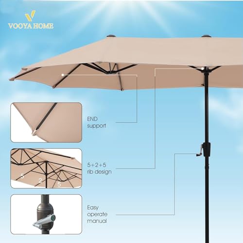 VOOYA HOME 15FT Double-Sided Patio Umbrella – Large Outdoor Market Umbrella with Crank, UV Protection, Water-Resistant Fabric for Backyard, Garden, Pool (Base Not Included)