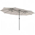 VOOYA HOME 15ft Large Patio Umbrella with 3 Solar panels, 48 Solar LED Lights Base NOT Included, Outdoor Double-Sided Rectangle Market Umbrella with Crank Handle, Perfect for Pool, Lawn, and Garden (Pole Diameter 1.9 inch)