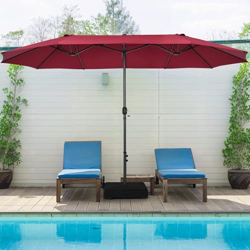 VOOYA HOME 15FT Double-Sided Patio Umbrella – Large Outdoor Market Umbrella with Crank, UV Protection, Water-Resistant Fabric for Backyard, Garden, Pool (Base Not Included)