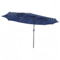VOOYA HOME 15FT Solar Patio Umbrella – 240g Heavy Duty Fabric, 3 Solar Panels, 48 LED Lights, Double-Sided (Base Not Included) (Navy Blue)