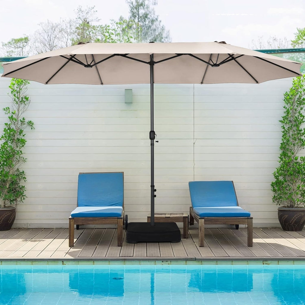 VOOYA HOME Double-Sided Patio Umbrella, 15 ft Umbrella With Base, UV Protective, Large Outdoor Market Umbrella with Crank Handle