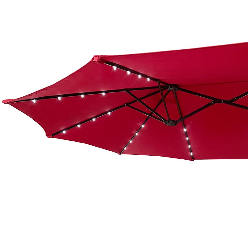 VOOYA HOME 15ft Large Patio Umbrella with 3 Solar panels, 48 Solar LED Lights Base NOT Included, Outdoor Double-Sided Rectangle Market Umbrella with Crank Handle, Perfect for Pool, Lawn, and Garden (Pole Diameter 1.9 inch)