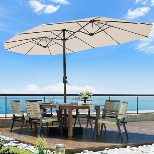 VOOYA HOME 15FT Double-Sided Patio Umbrella – Large Outdoor Market Umbrella with Crank, UV Protection, Water-Resistant Fabric for Backyard, Garden, Pool (Base Not Included)